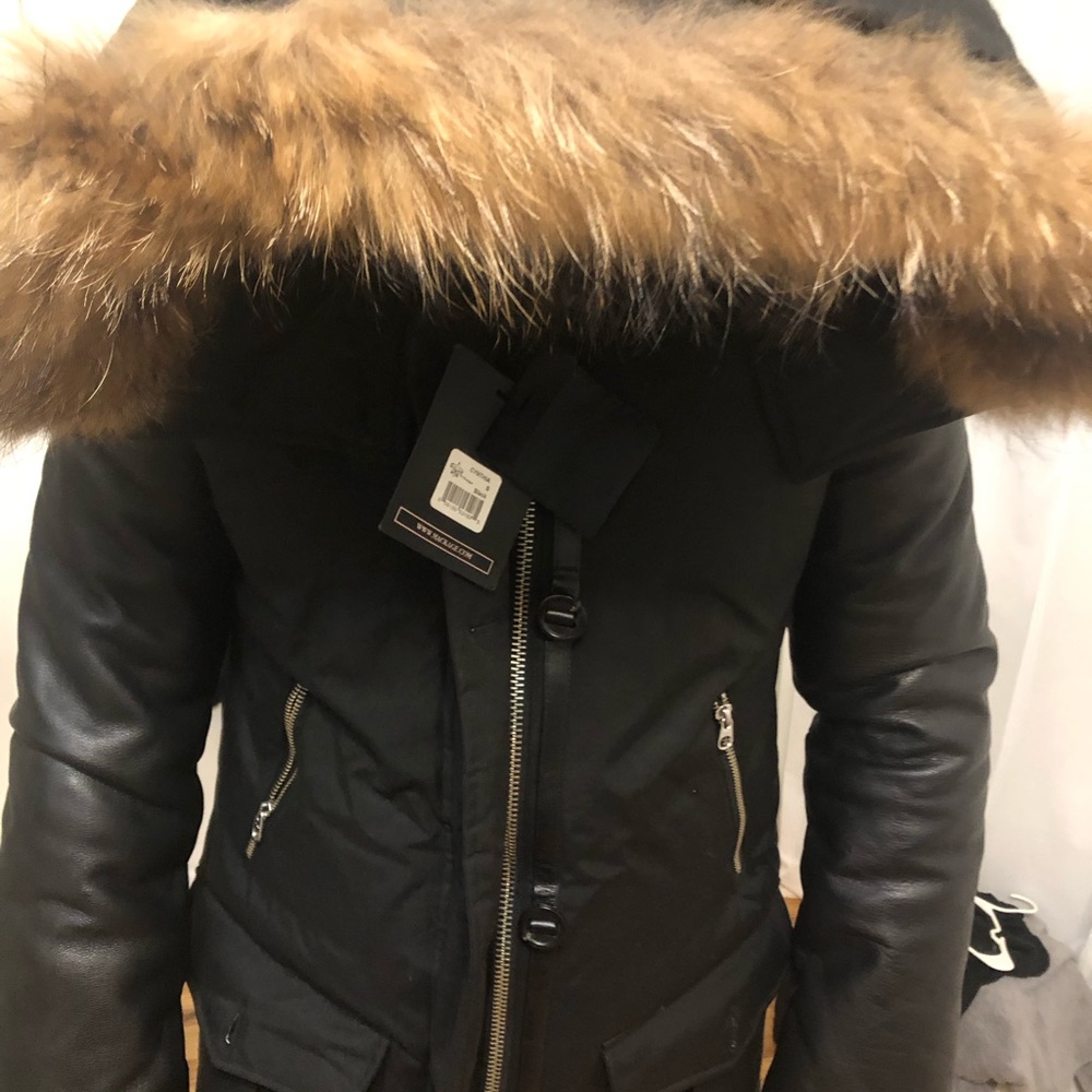Mackage Black Jacket with Brown Fur Trim - Picture 1 of 8